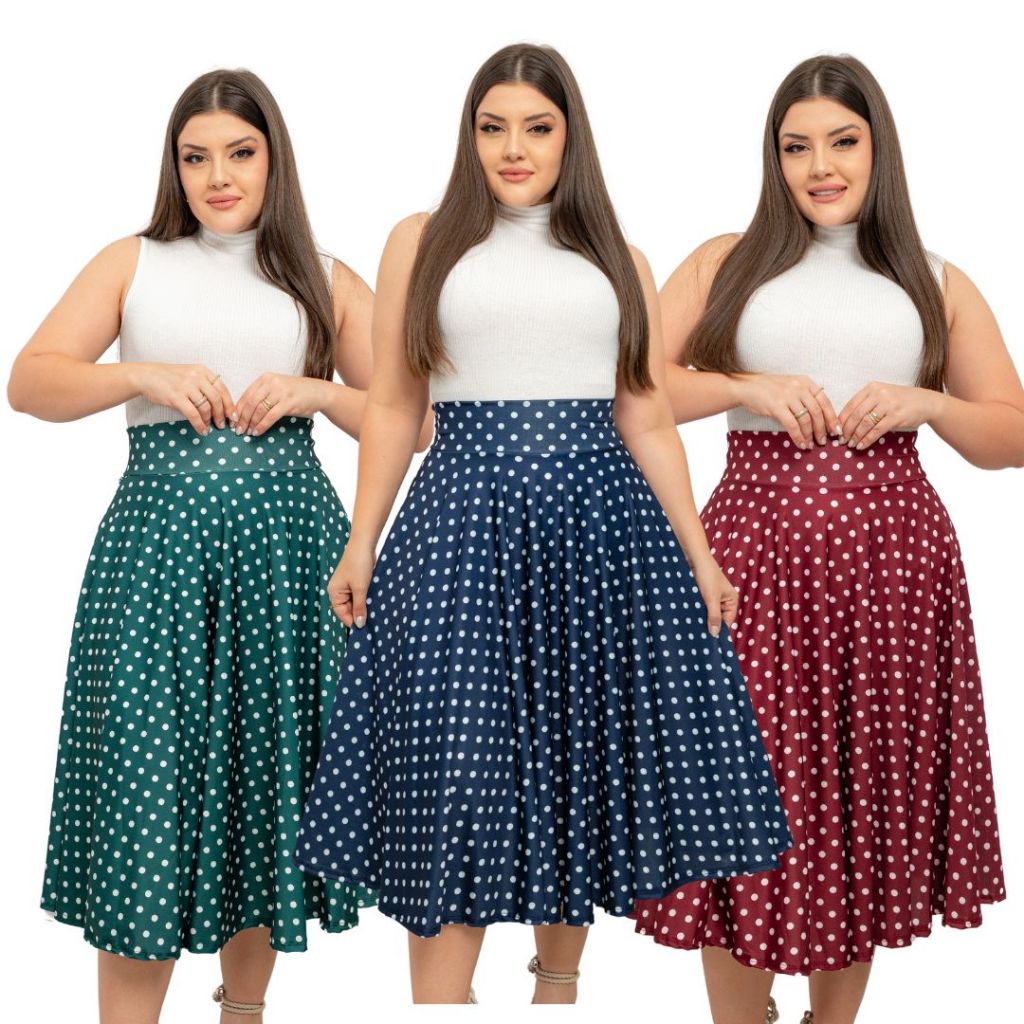 Saia Midi Godê Poá Moda Cristã Estilo Anos 60 Moda Modesta em Oferta na Shopee