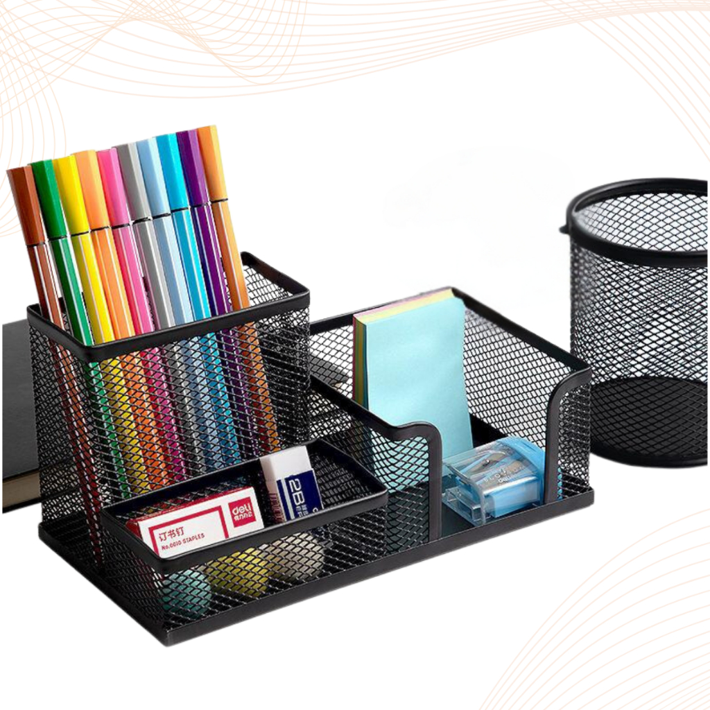 Kit Organizador Mesa Escritório - Porta Treco e Porta Lápis Aramado Metal