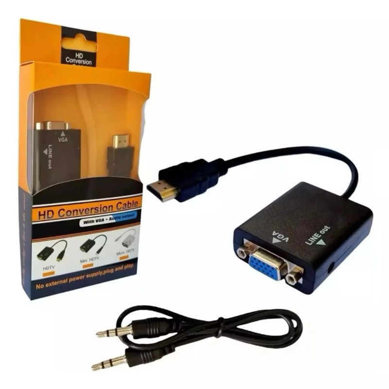 Cabo Conversor Adaptador Hdmi Para Vga Com Saída P2 Áudio em Oferta na Shopee