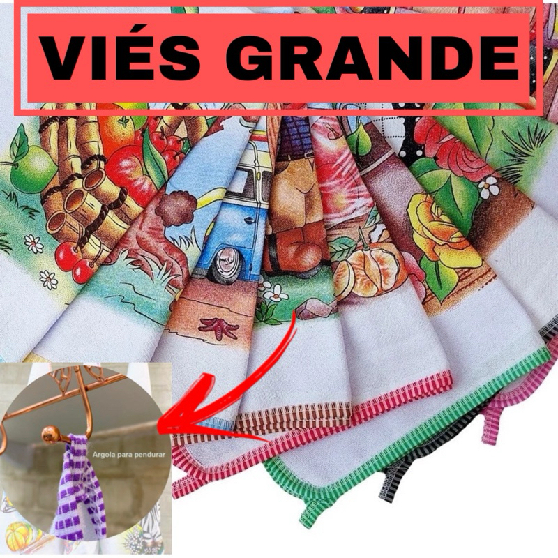 Pano De Prato Atacado Vies Estampado GRANDE Kit Com 10 Peças