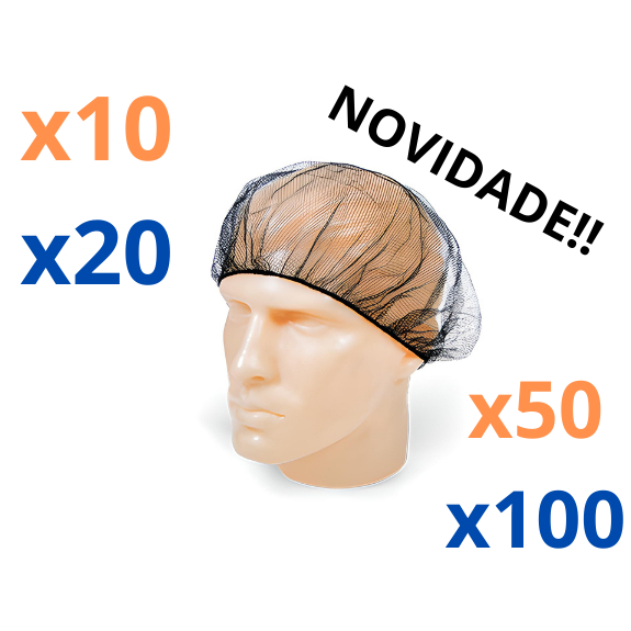 Kit Touca Redinha Nylon Preta Talge Protetora Capilar Cozinha Alimenticia Industria Restaurante