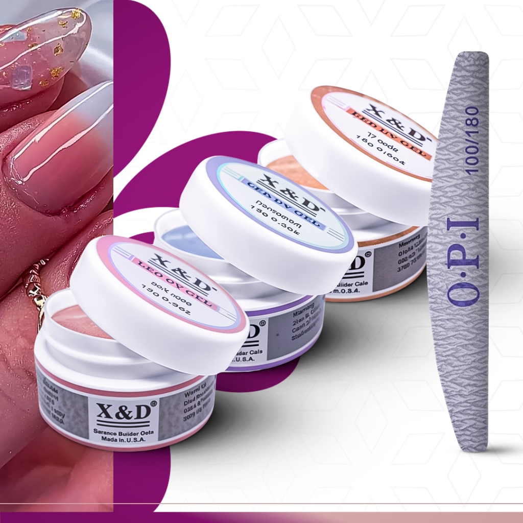 KIT 3 Gel 15g XD + Lixa Bumerangue Para Unhas Gel fibra XED XD Profissional Acrigel Alongamento
