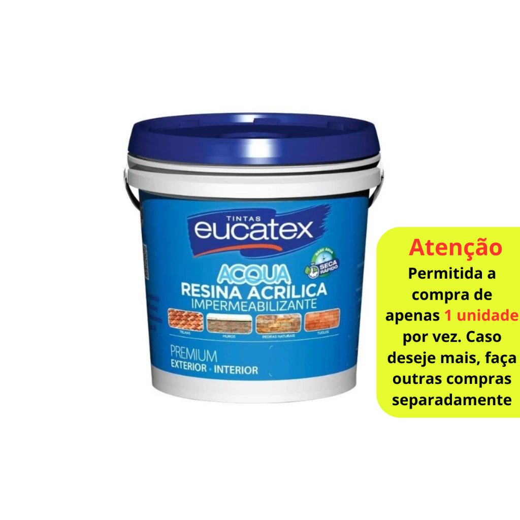 Resina Acrílica Brilhante Acqua 18l Eucatex Incolor em Oferta na Shopee