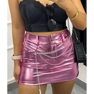 Mini Saia Cirrê Colorida Metalizada Balada Brilho (Opção com/sem cinto) em Oferta na Shopee