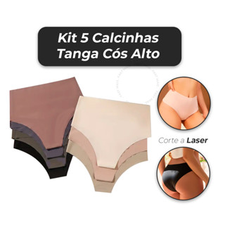 Kit 5 Calcinhas Cos Alto Modeladora Sem Costura Corte Laser