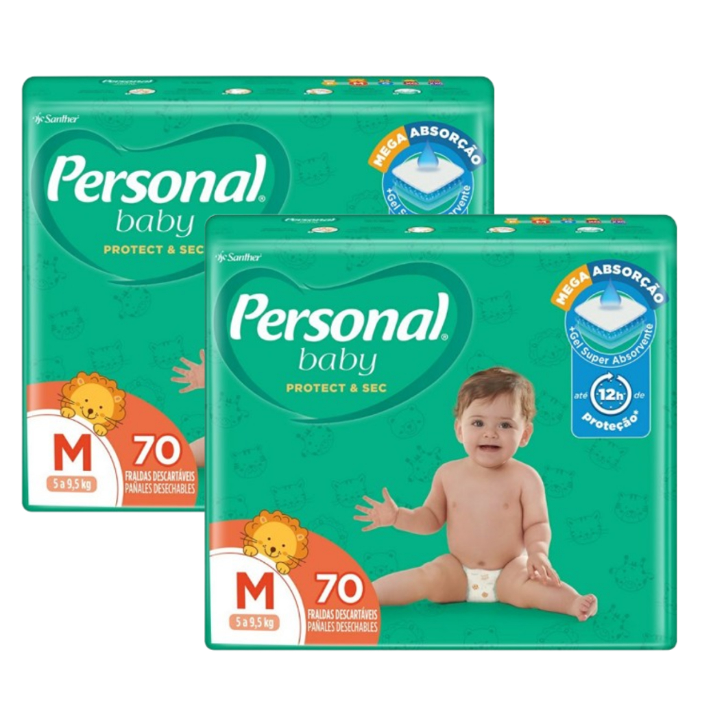 Kit 2 Pacotes Fralda Descartável Personal Baby - Pacote Hiper Tam M - Total 140 Tiras em Oferta na Shopee