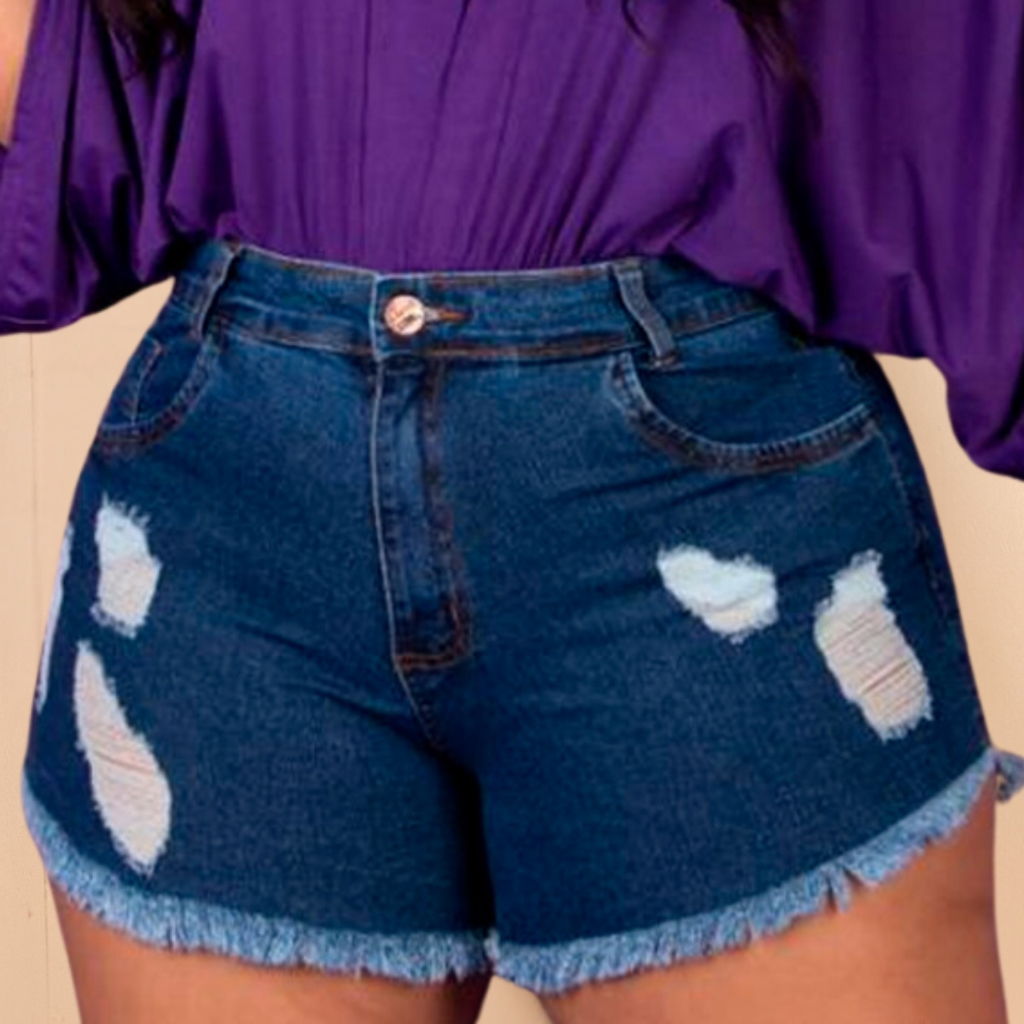 Short Jeans Plus Size Cintura Alta Moda Barra Desfiada Básico em Oferta na Shopee