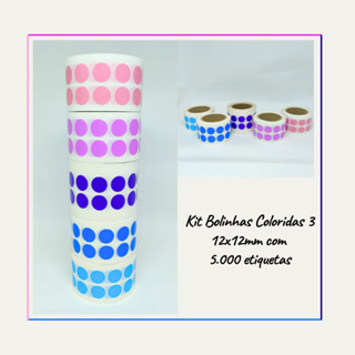 Etiqueta Adesiva Redonda 12mm Kit C/5000 Bolinhas Coloridas 3 em Oferta na Shopee