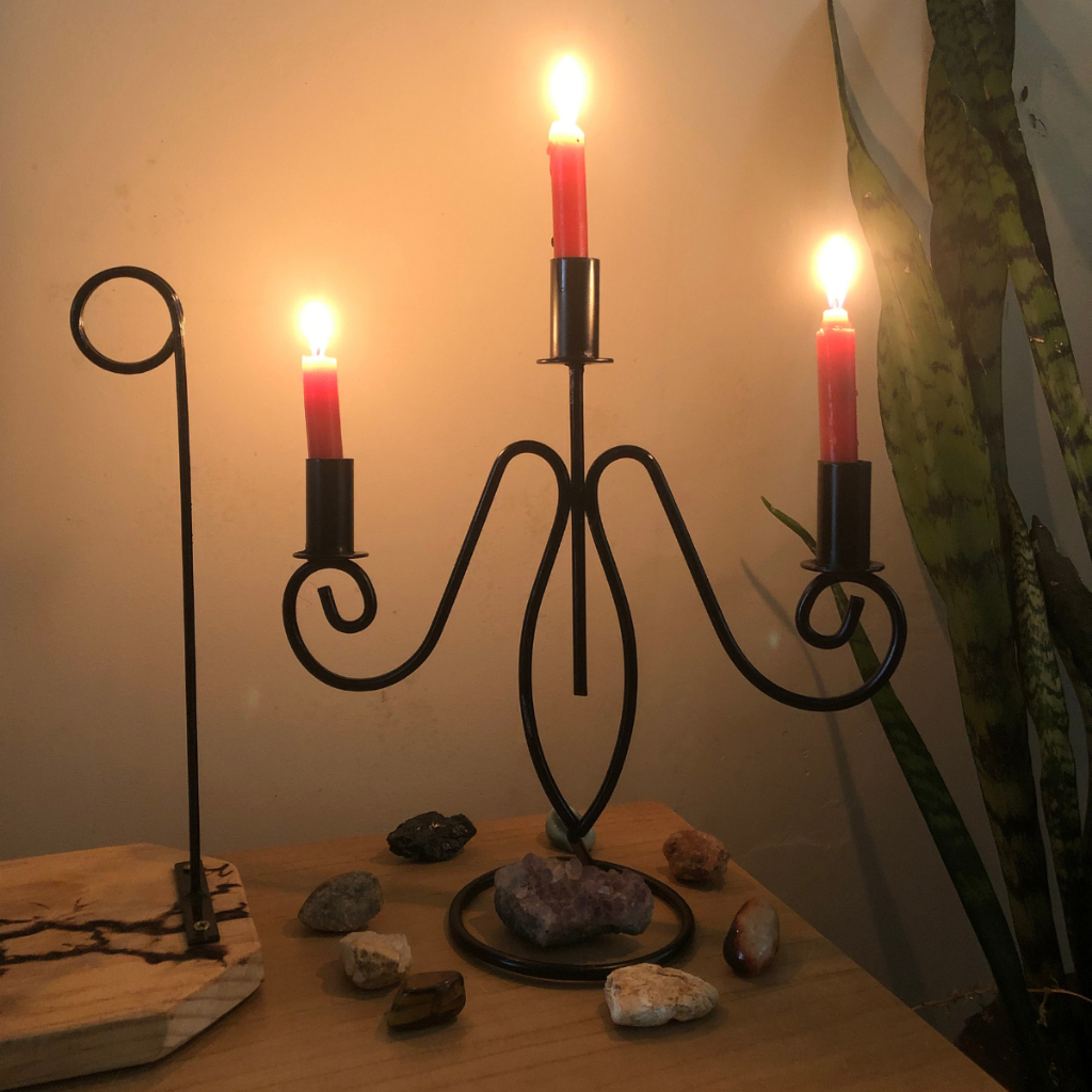 Kit com 5 Unidades do Castiçal Candelabro Witzsmith Porta Vela Ferro Mesa Jantar Centro Preto