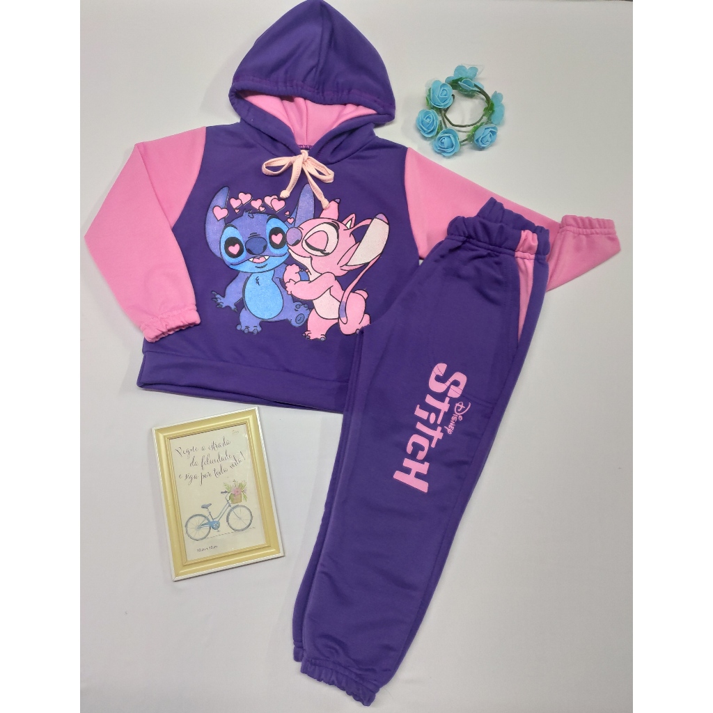 Conjunto Infantil Criança Sti Lil Roxo Rosa Bebê Roupa Infanto Juvenil Menina Feminino Inverno Frio Calça Casaco Molet em Oferta na Shopee