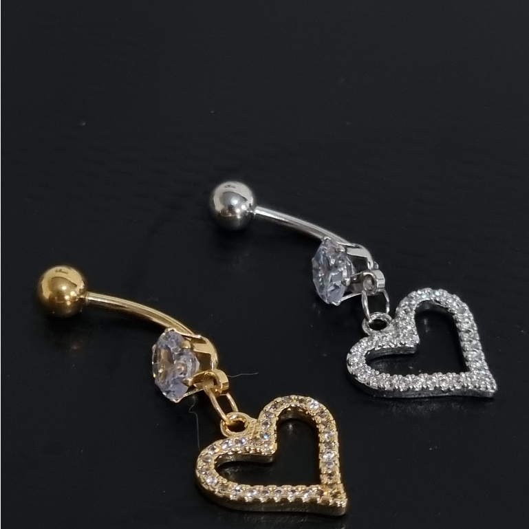 Piercing Umbigo Coração Cravejado Vazado Feminino - AÇO INOX em Oferta na Shopee
