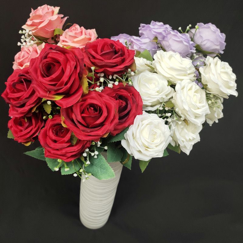 Buque de rosas artificiais com 9 cabeças - RS717 em Oferta na Shopee