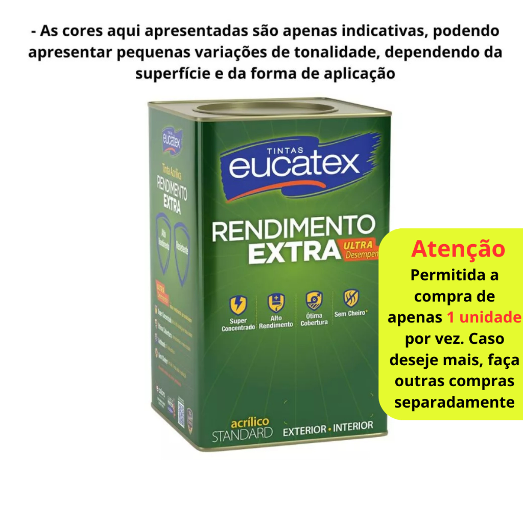 Tinta Exterior Eucatex Rendimento Extra Acrílica 18l Cores em Oferta na Shopee