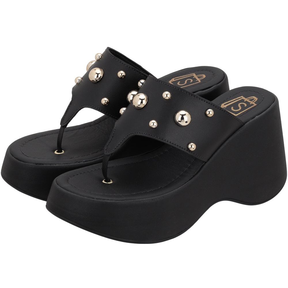 Tamanco Anabela Feminino Plataforma Asa Delta com Esferas em Oferta na Shopee