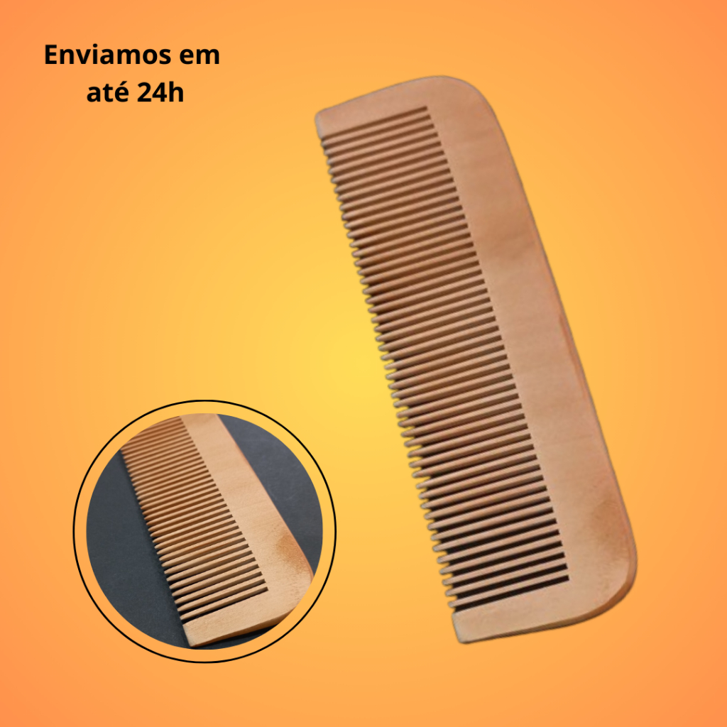 Pente de Madeira com Dentes Largos Sem Cabo | 15 cm