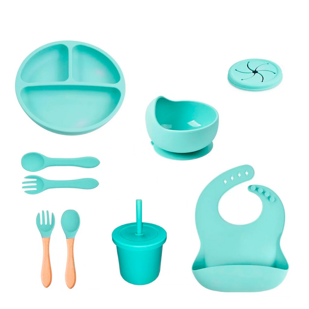 Conjunto 9pcs De Talheres Infantis Para Bebês Treinamento Prato De Jantar De Silicone Com Tigela De Ventosa em Oferta na Shopee