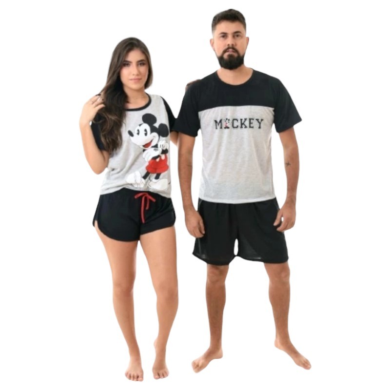 Kit 2 Pijamas Casal Adulto Em Malha De Poliéster Verão Masculino e Feminino