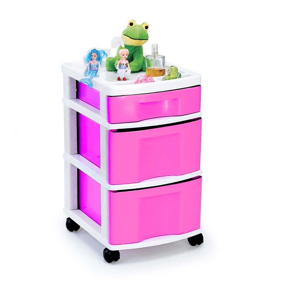 Gaveteiro Plástico com 3 Gavetas Rosa 583 em Oferta na Shopee
