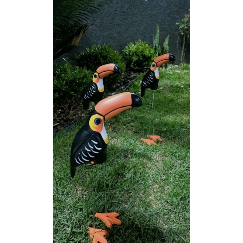 Detalhes do Família Tucanos Kit Com 3 Decoração de Jardim Enfeite 45 cm *SUPER REALISTA*
