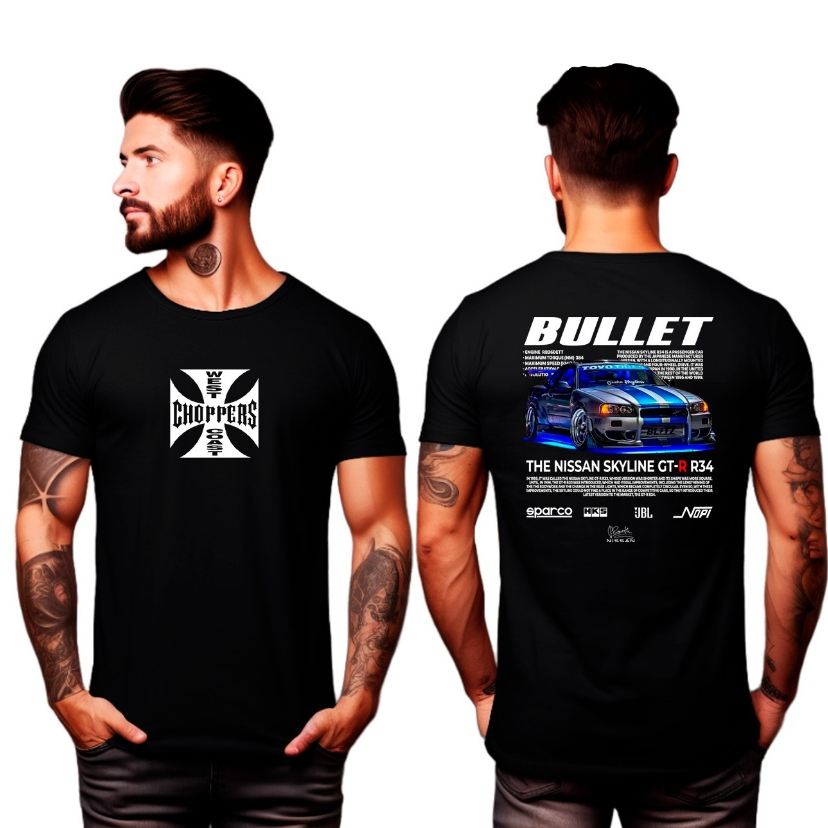 Camiseta Choppers Paul Walker Bullet Skyline GT-R R34 100% Algodão Unissex Lançamento
