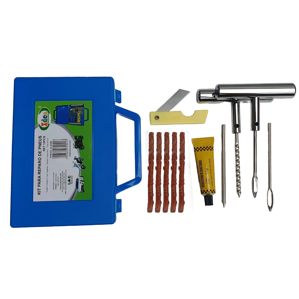Maleta P/ Reparo Pneus Furados de Carro e Moto C/ 12 Peças Resitente Ferro em Oferta na Shopee