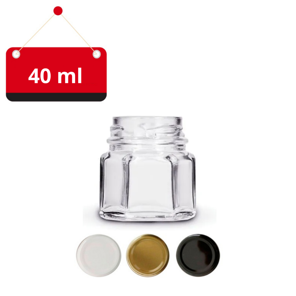 10 Un. Pote de vidro Miniatura sextavado 40 ml com tampa e lacre