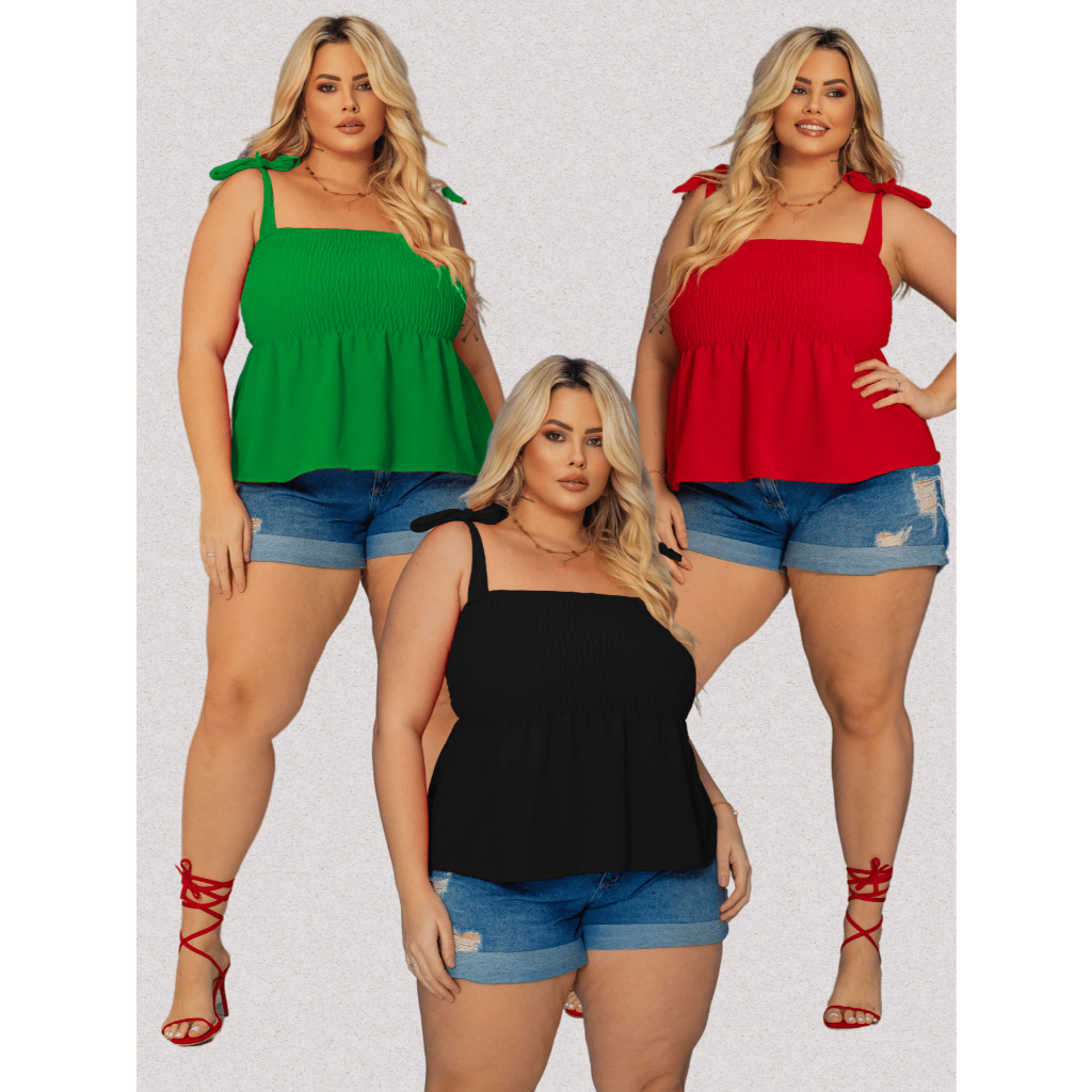 Kit Blusinha Feminina Plus Size Bata Soltinha Fresquinha Confortável Moda Blogueira Regata Ajustável