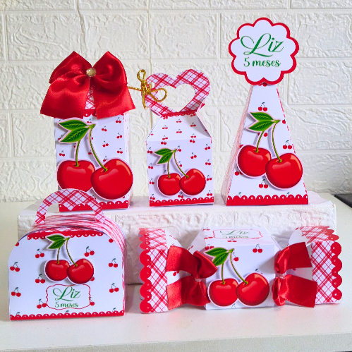 Kit Festa Personalizados CEREJINHA CEREJA - Caixinhas para Lembrancinhas Aniversario
