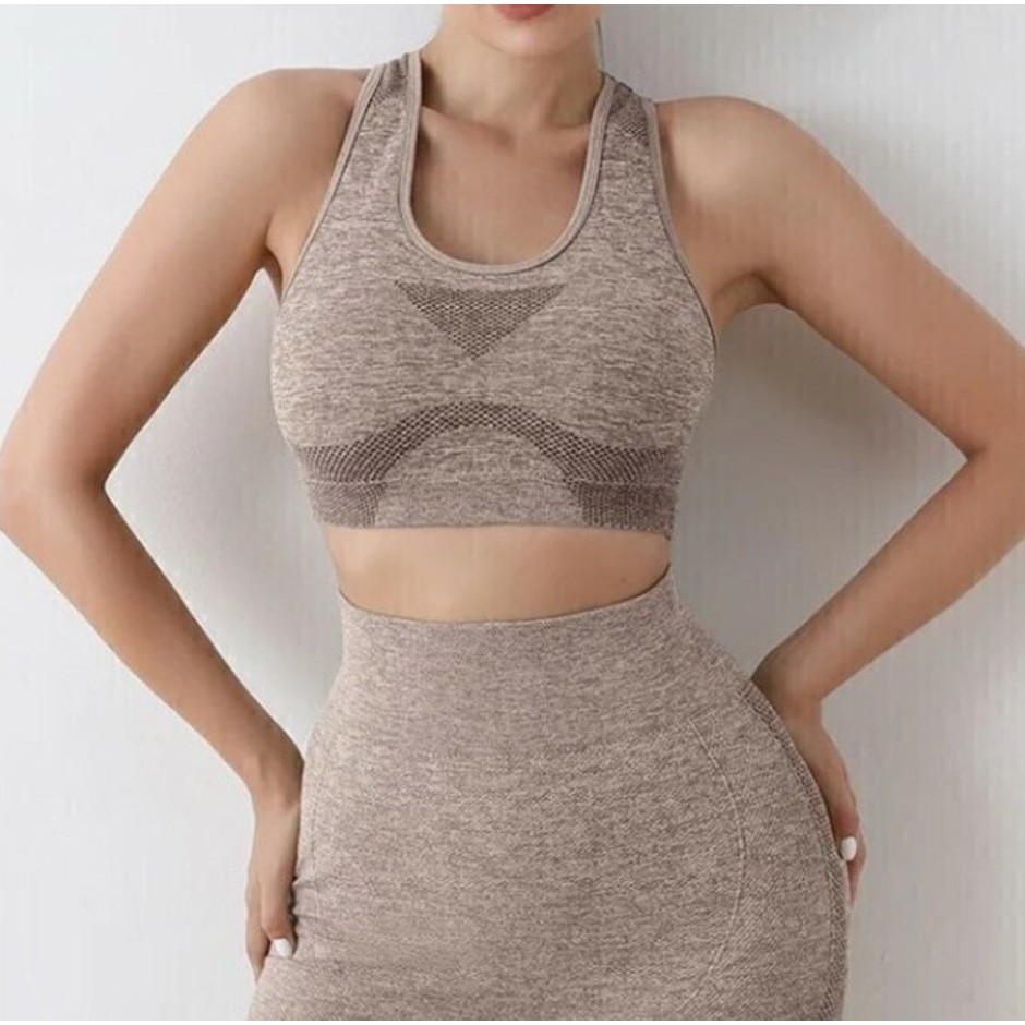 Conjunto Esportivo Academia Feminino Top E Legging Levanta Bumbum Cintura Alta Sem Costura