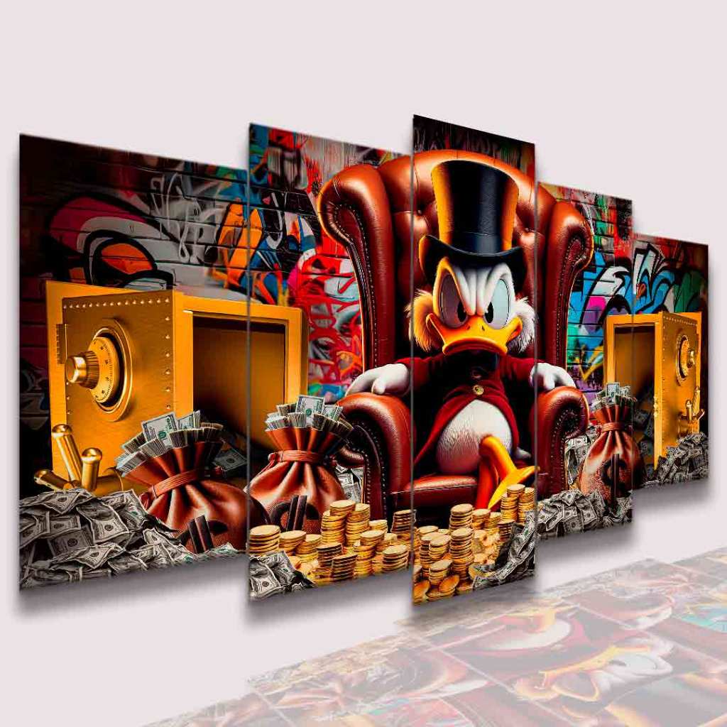 Quadro Decorativo Patinho Tio Milionário Dinheiro Dólar Anime Money Motivação Bitcoin Criptomoeda