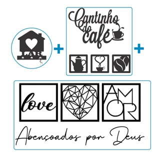 Combo (Kit Cantinho do Café + Kit Abençoados Por Deus + Porta Chaves Lar) feito em Mdf preto em Oferta na Shopee