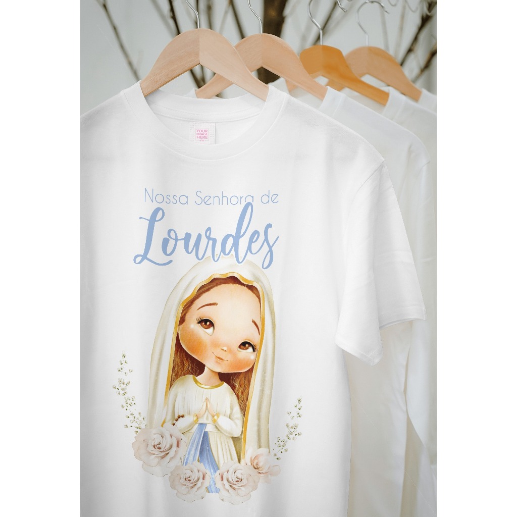 Camiseta unissex Nossa Senhora de Lourdes adulto e infantil em Oferta na Shopee