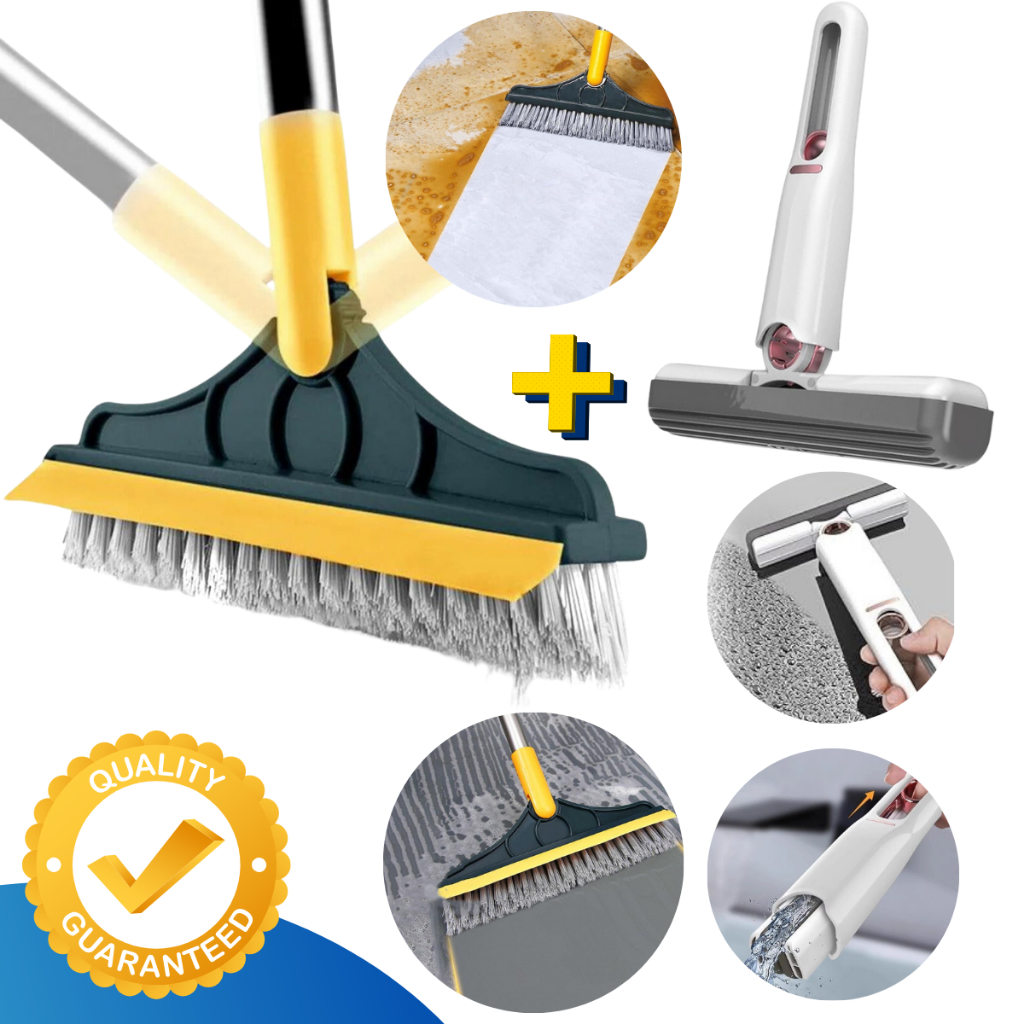 Escova Limpeza Esfregão 2x1 Vassoura Rodo Banheiro Box Azulejo + Mini MOP Rodo Mágico Pia MULTIUSO