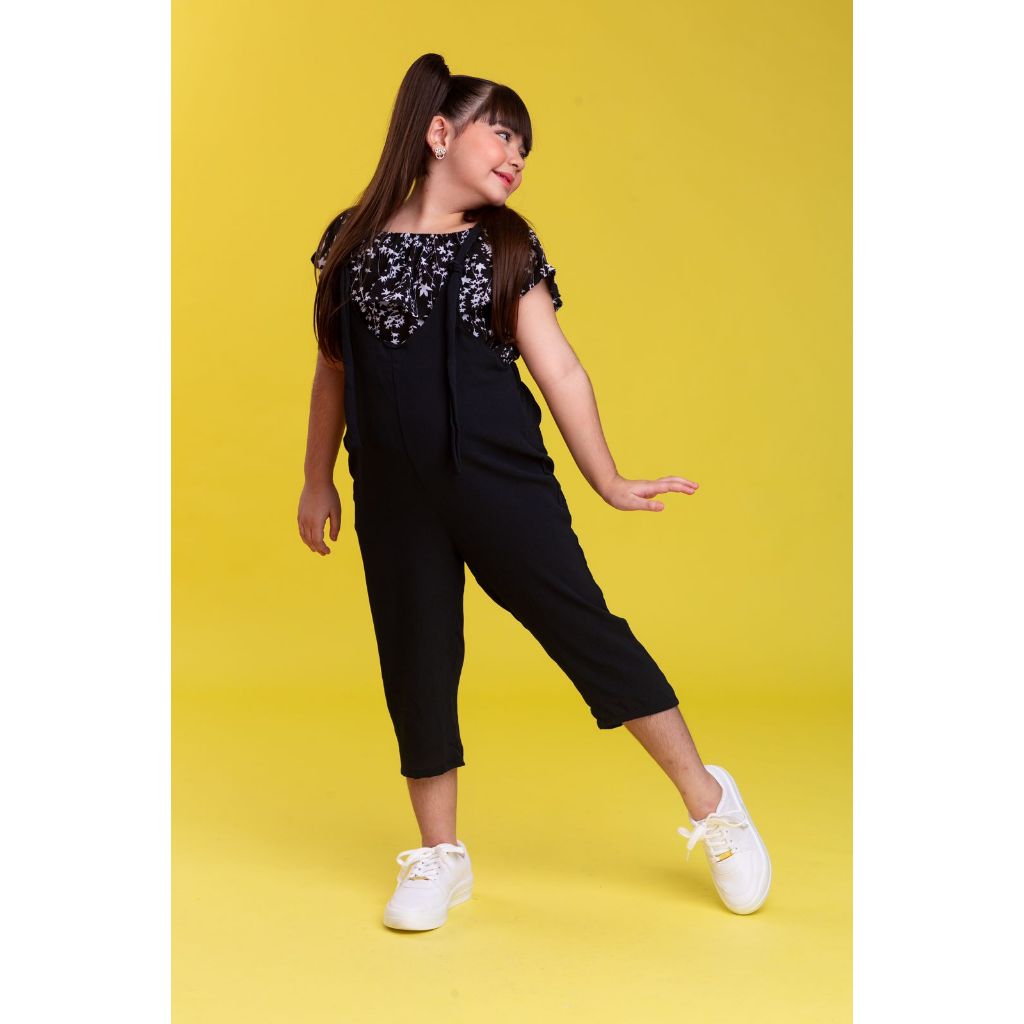 Macacão Black e Floral Infantil menina Fim de Ano Natal Ano Novo