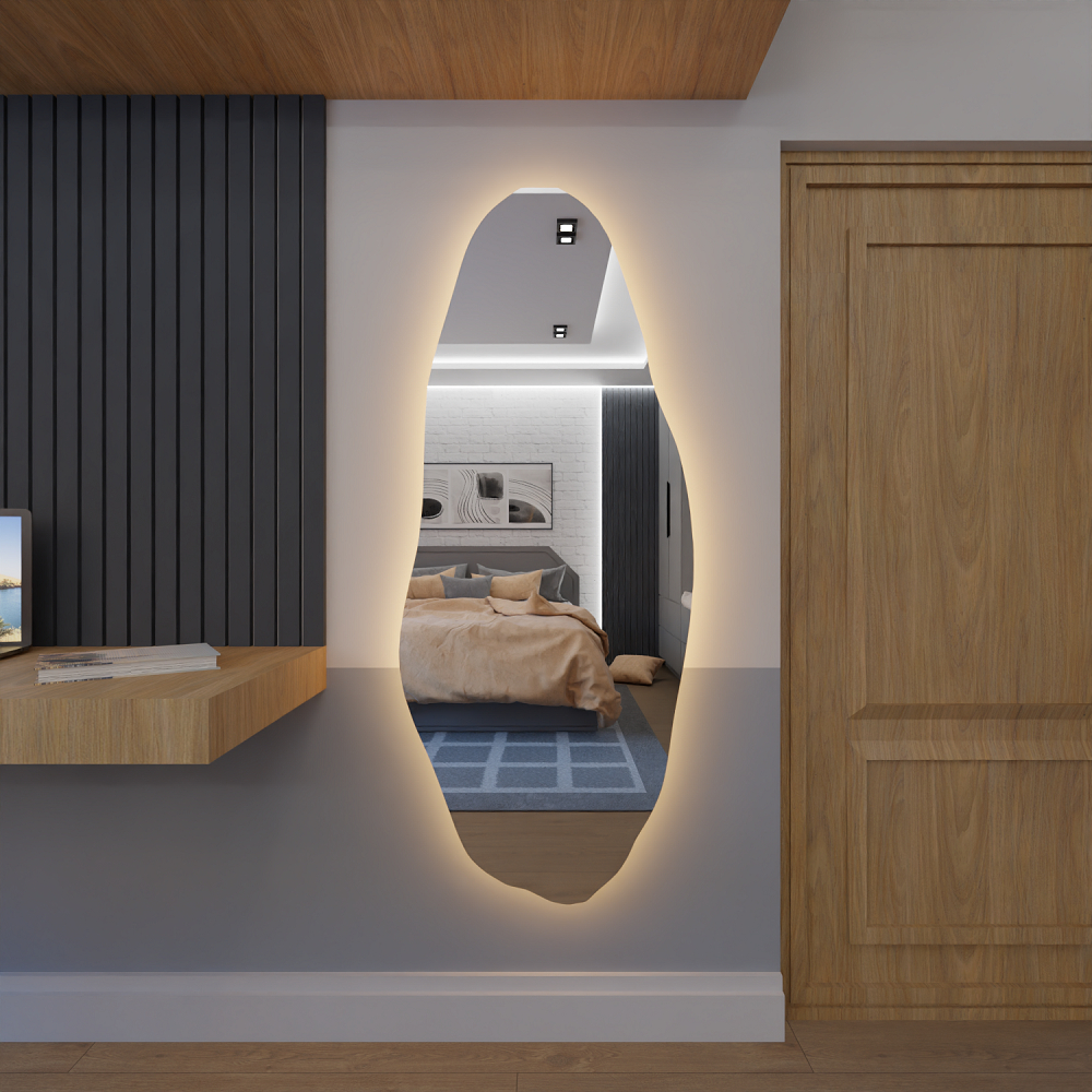 Espelho Corpo Inteiro Orgânico Com Led 150cm x 60cm E05 Lançamento Quarto Sala Grande Moderno Luxo em Oferta na Shopee