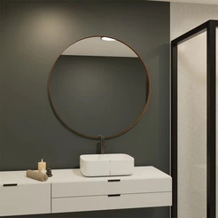 Espelho Adnet Redondo 40cm x 40cm 50cm x 50cm 60cm x 60cm Decorativo Moldura Couro Banheiro Quarto Sala Hall