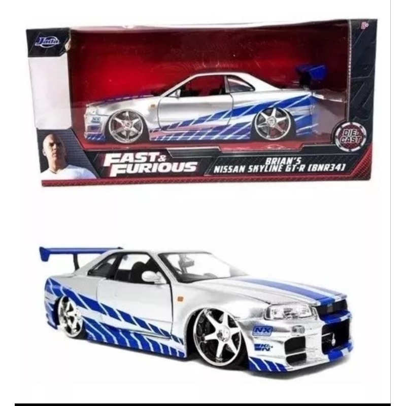 Miniatura Carro Nissan Skyline GT-R (R34) - Prata - Velozes e Furiosos 5 - 1:24 - Jada Toys