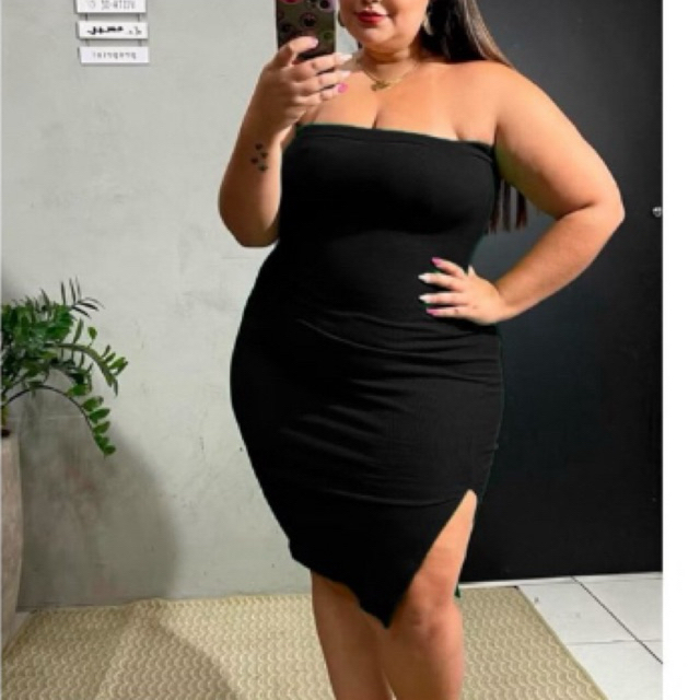 Vestido Saia Abertura Lateral Modelador De Corpo Cintura Fina Tomara Que Caia Plus Size