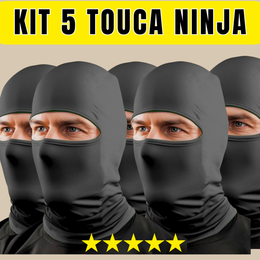 Kit 5 Touca Ninja Balaclava Toca UV+50 Proteção Solar Térmica Motoqueiro Motoboy touca preta em Oferta na Shopee