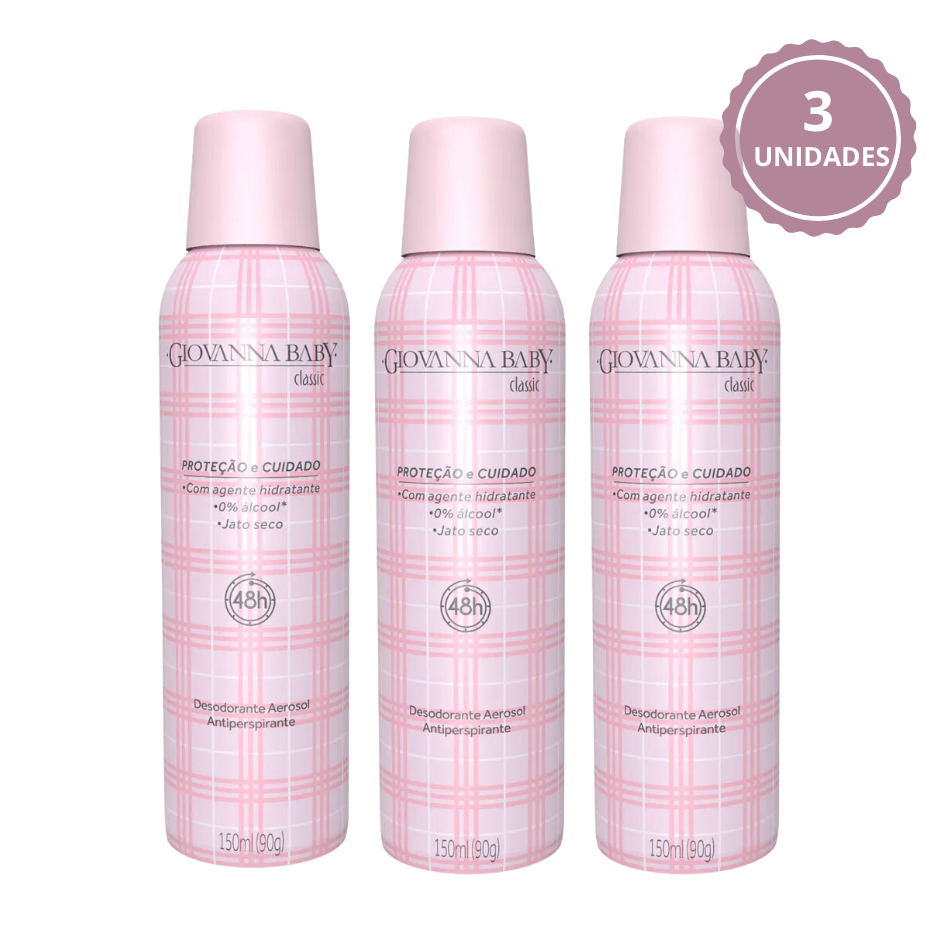 Kit 3 Unidades Desodorante Aerosol Giovanna Baby Classic 150ml Cada
