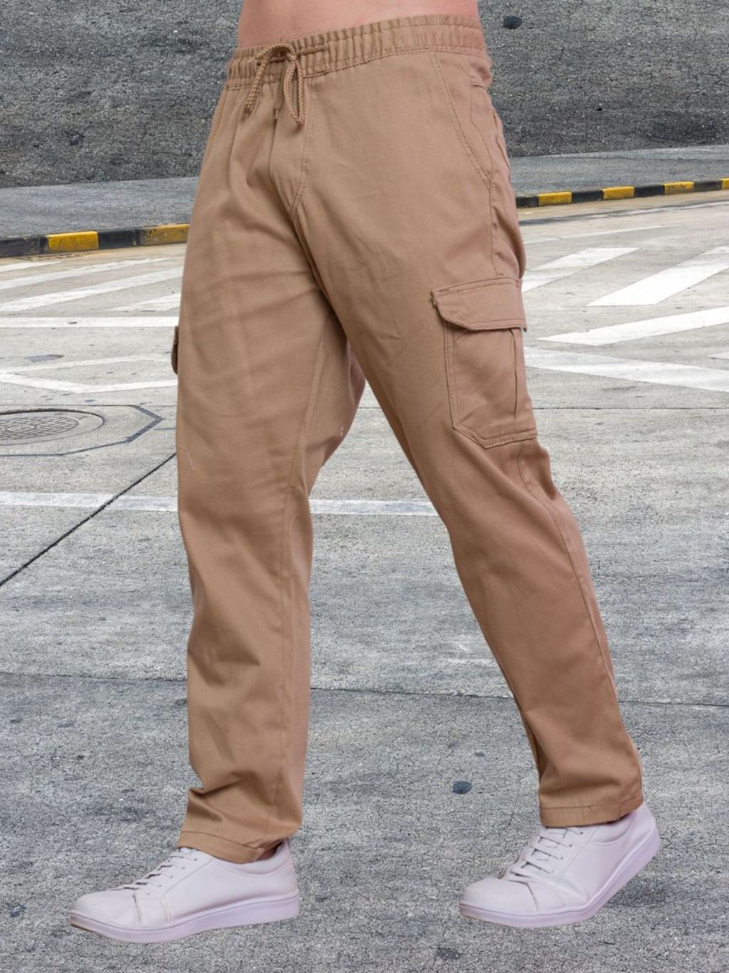 Calça cargo masculina e feminina com 6 bolsos cordão largo punhos elásticos ajustáveis direto da fábrica