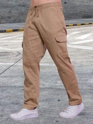 Calça cargo masculina e feminina com 6 bolsos cordão largo punhos elásticos ajustáveis direto da fábrica