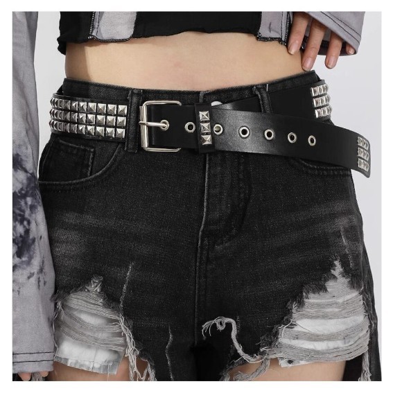 ACESSÓRIOS Nova Moda Do Punk Rebite Cinto Para Mulheres Lantejoulas Personalidade Estilo Concave Fresco
