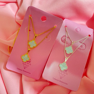colar duplo de trevo folheado a ouro 18k ou prata 925