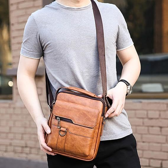 Bolsa de ombro masculina, pequena bolsa tiracolo retrô | Bolsa de couro PU,com alças ajustáveis em Oferta na Shopee