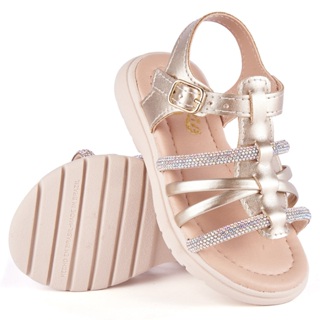 Sandália Infantil Menina com Tira em Strass Lily Kids Metalizada Ouro Light em Oferta na Shopee