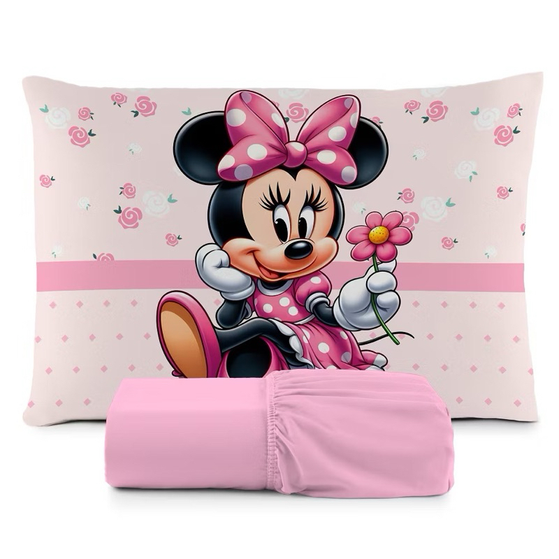 JOGO DE LENÇOL SOLTEIRO INFANTIL MINNIE FLOR DELICADA FRONHA TRAVESSEIRO, LENÇOL DE ELASTICO em Oferta na Shopee