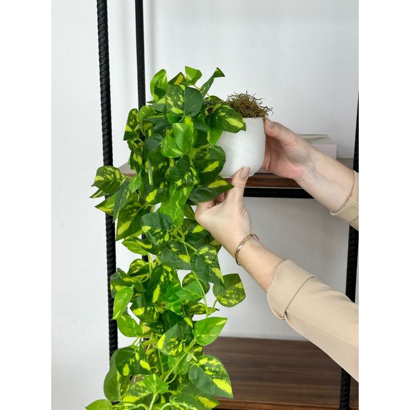 Vaso Decorativo Com Folhagem Artificial Pendente