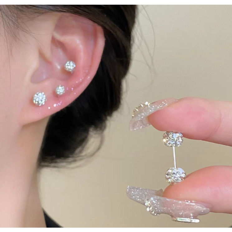 Anel de osso de orelha de aço inoxidável super brilhante com diamante completo e parafuso de unha torcido em Oferta na Shopee