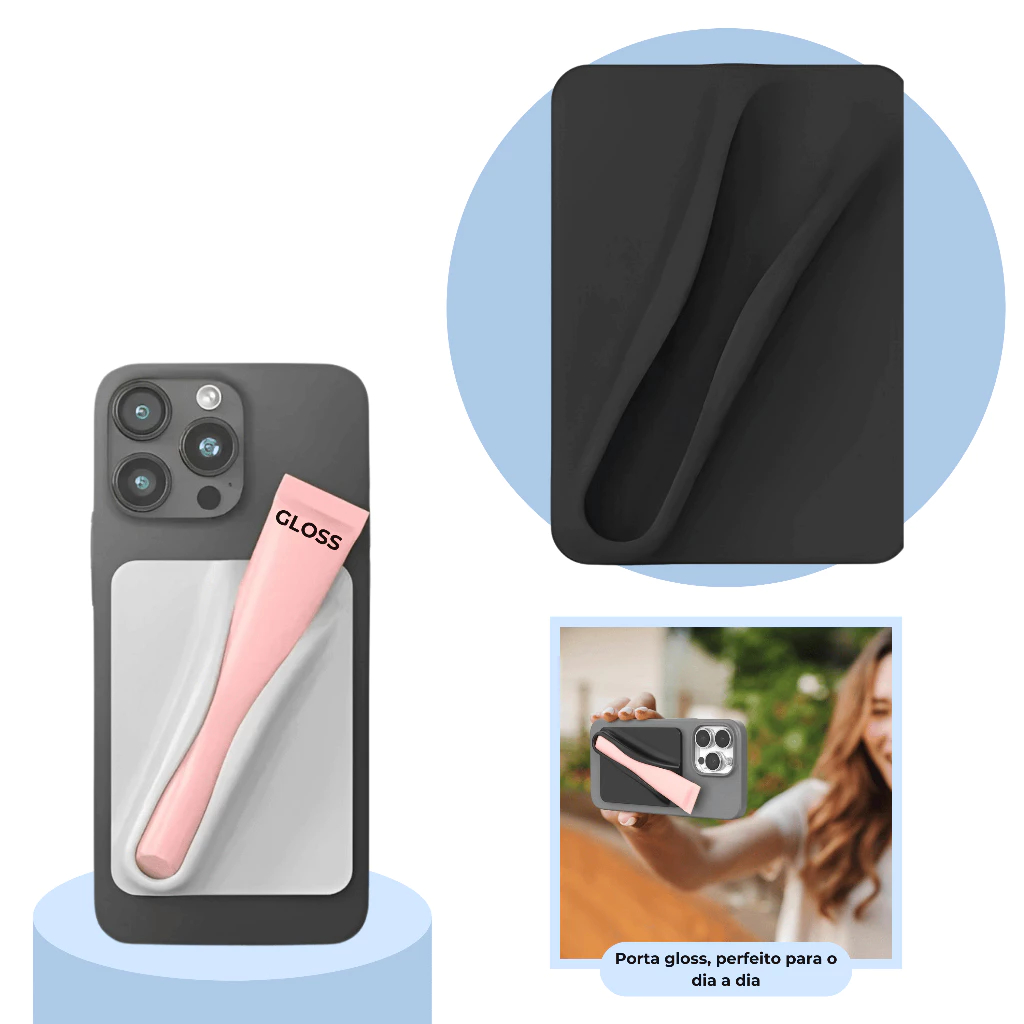 Suporte De Silicone Adesiva Porta Gloss Batom Rhode Com Alça Para Capa De Celular